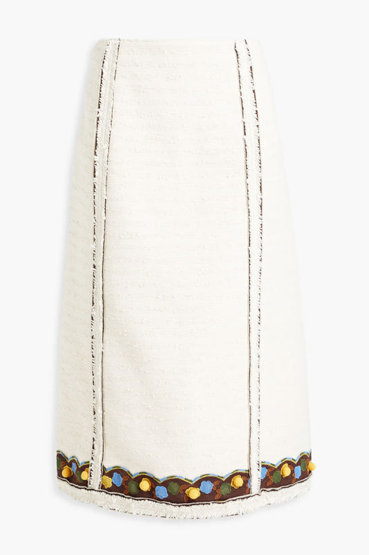 Tory Burch Crochet-trimmed cotton-blend bouclé-tweed skirt