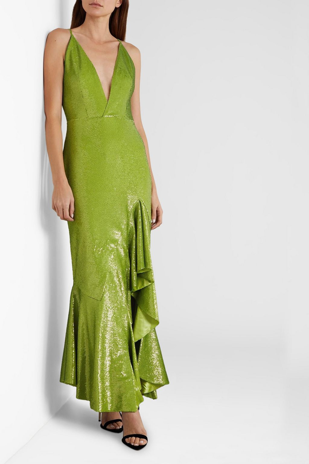 Tom Ford Asymmetric ruffled sequined satin gown