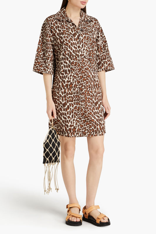 Tory Burch Leopard-print cotton-poplin mini dress