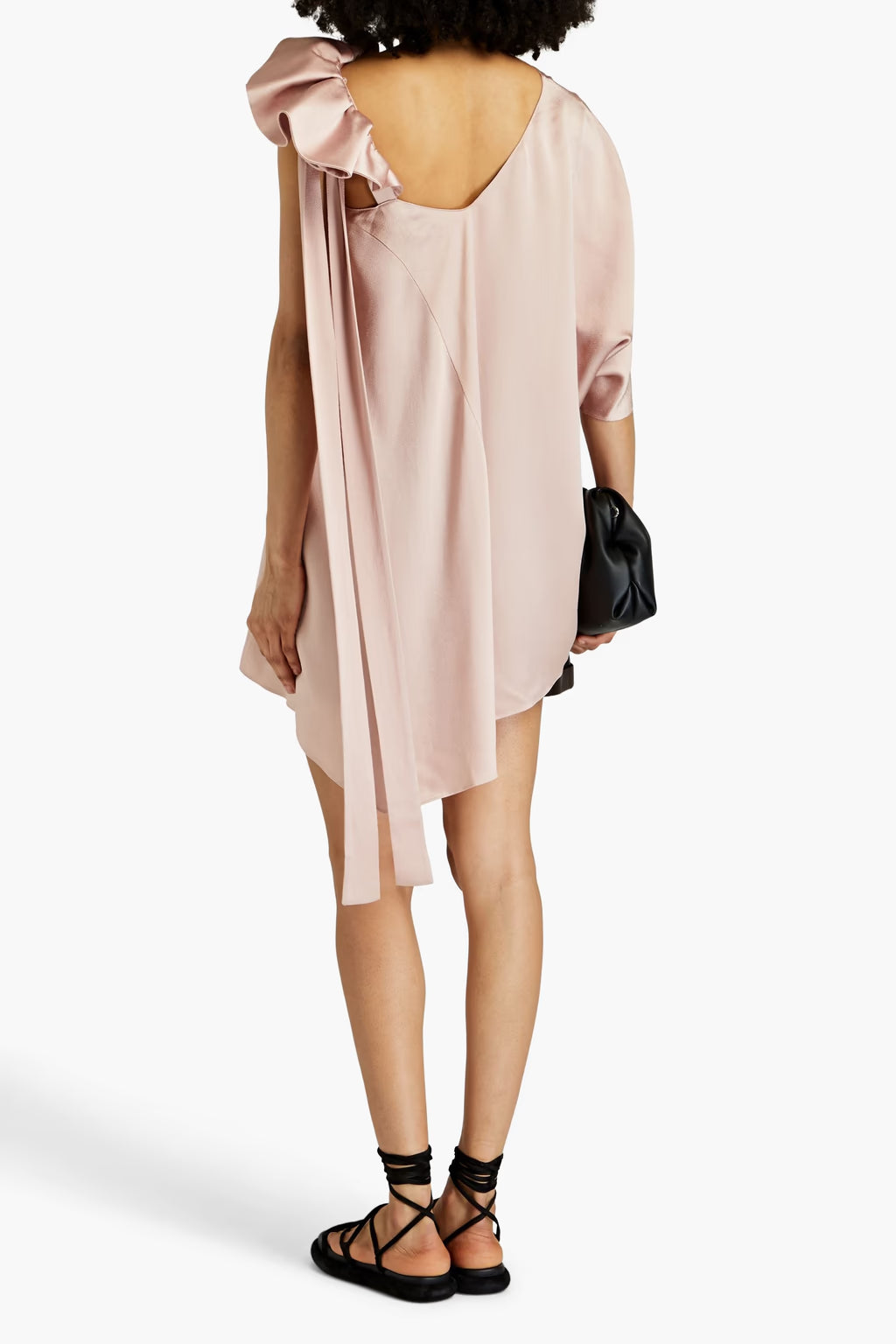 Valentino Garavani One-sleeve ruffled hammered-satin top