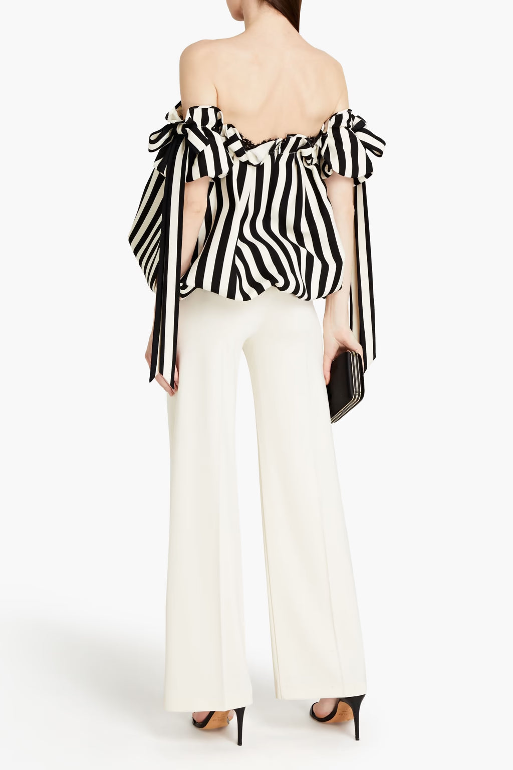 Valentino Garavani Off-the-shoulder striped wool and silk-blend crepe top