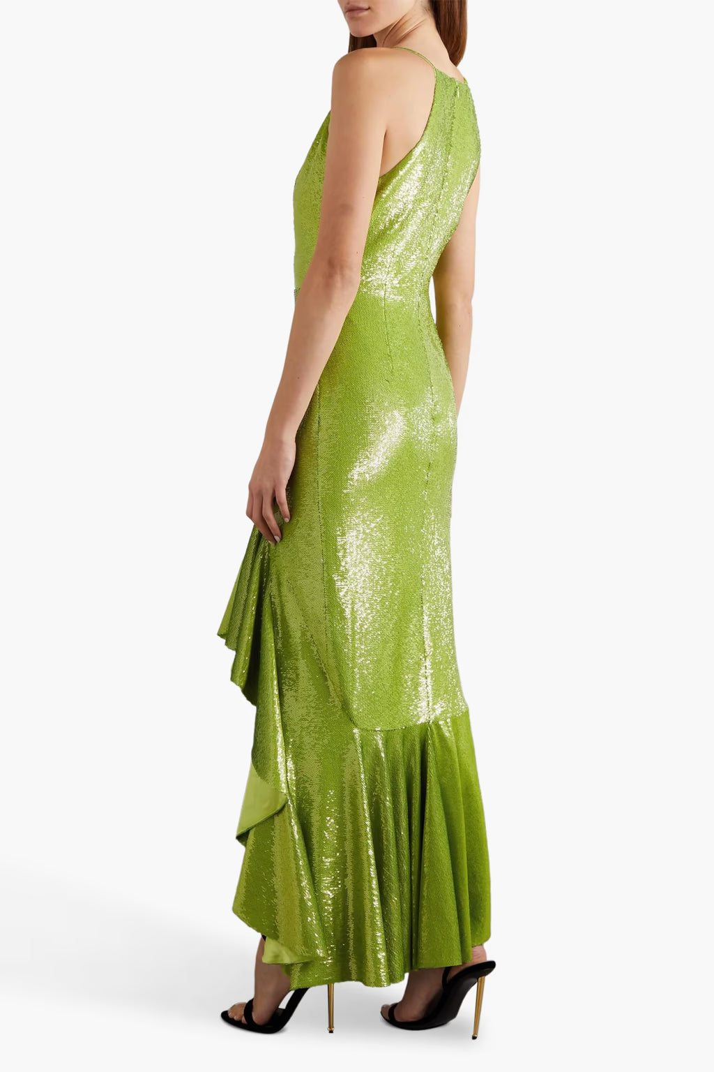 Tom Ford Asymmetric ruffled sequined satin gown