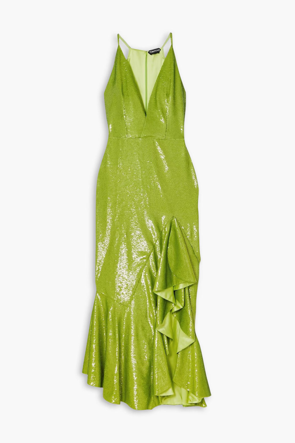 Tom Ford Asymmetric ruffled sequined satin gown