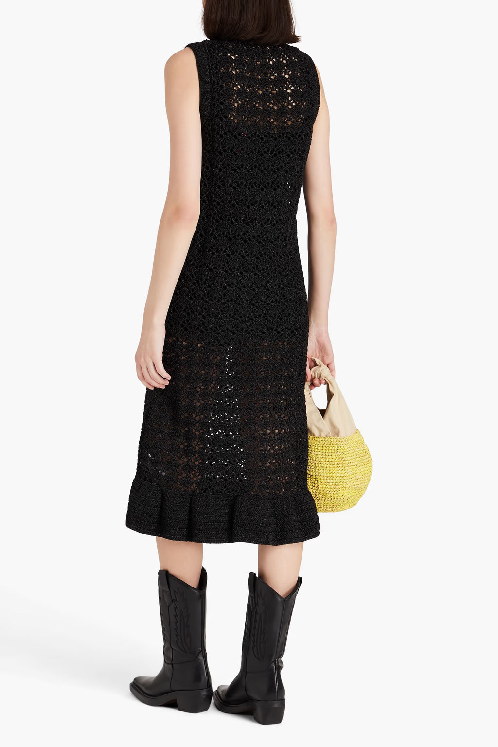 Ganni Metallic crocheted midi dress