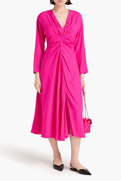 Sandro Draped Floral-Jacquard Midi Dress