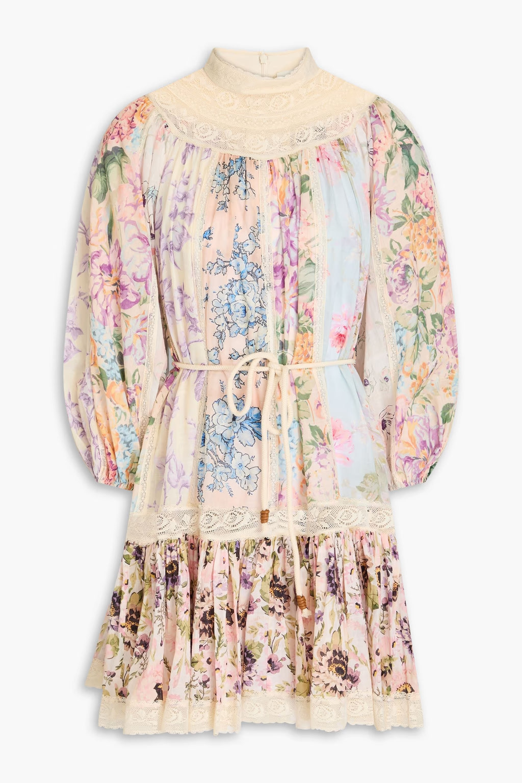 Zimmermann Crocheted lace-trimmed floral-print cotton-gauze mini dress