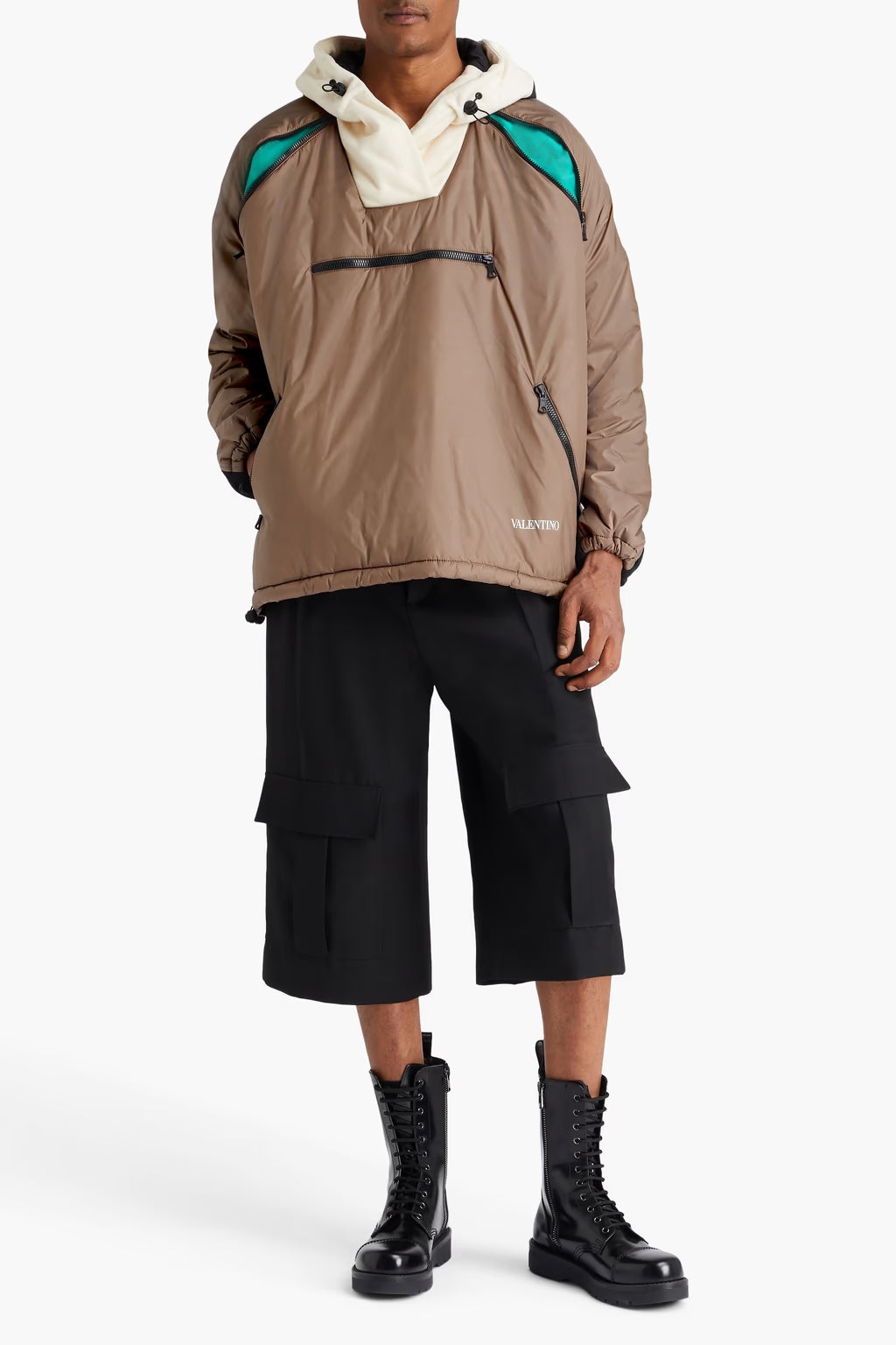 Valentino Garavani Wool-paneled shell hooded anorak