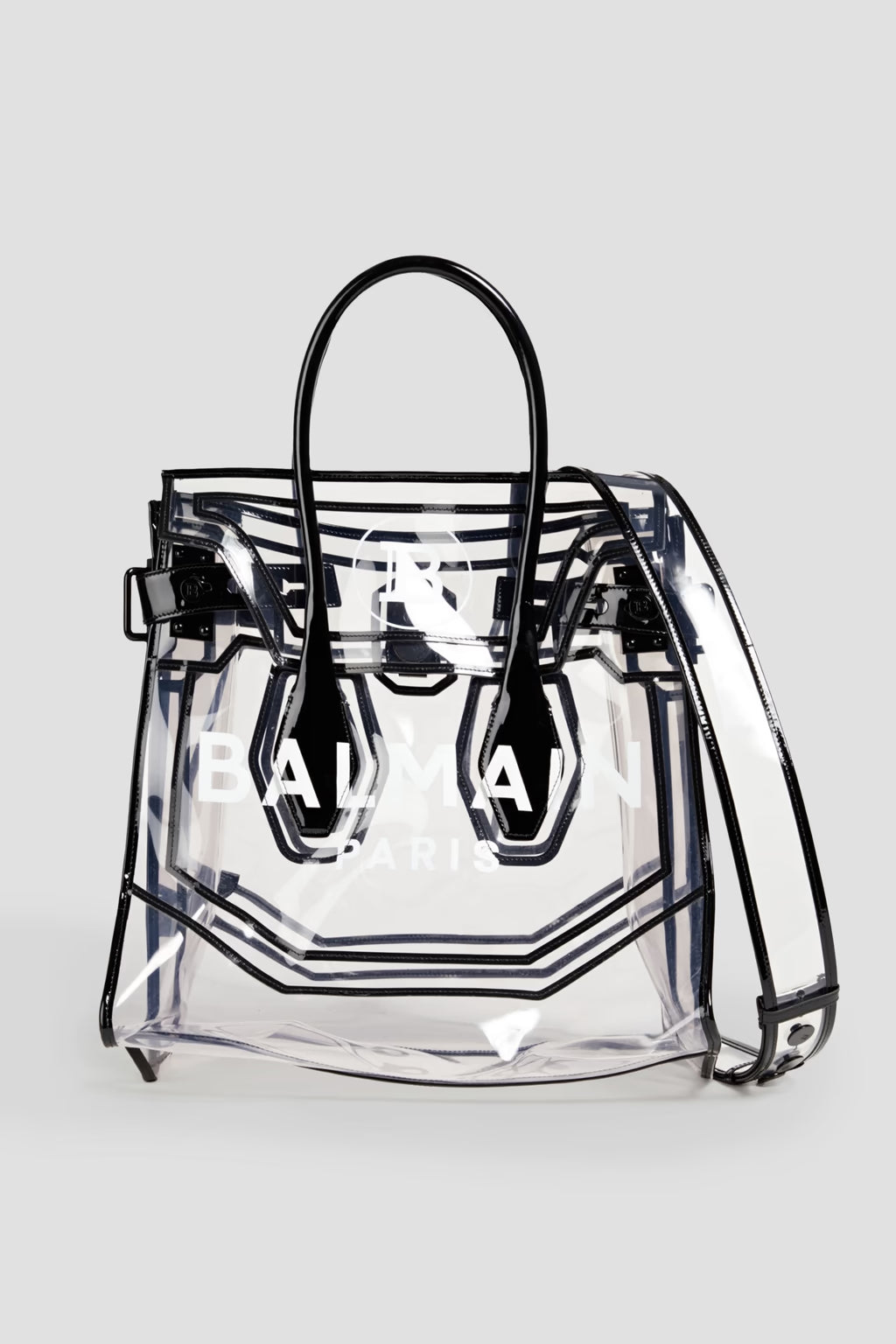 Balmain Patent-leather-trimmed printed PVC tote