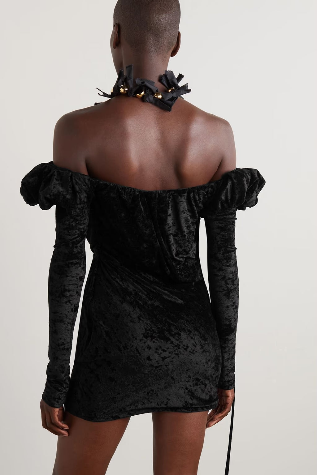 Jacquemus Off-the-shoulder embellished stretch-velour mini dress