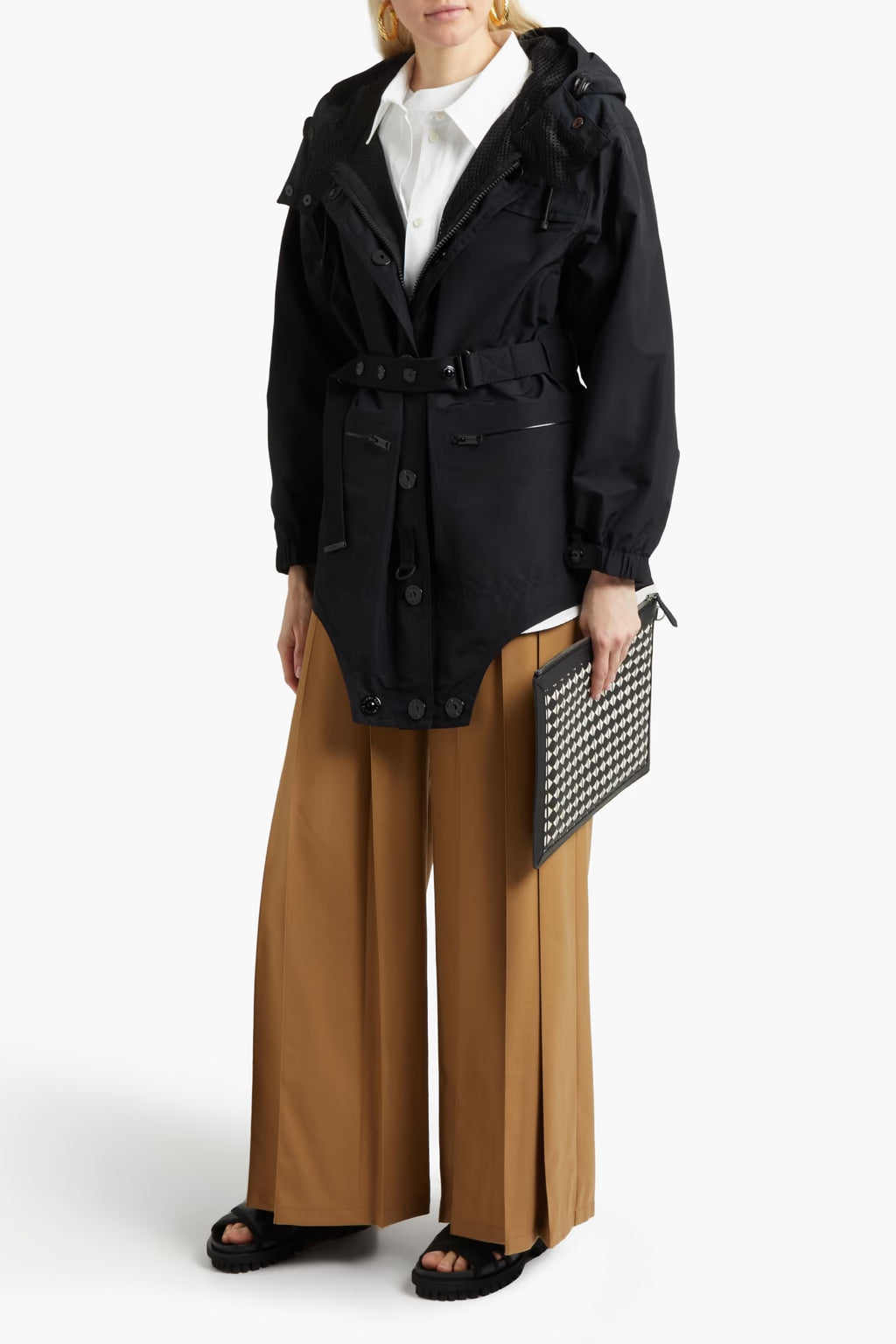 Burberry Belted cotton-blend gabardine hooded jacket