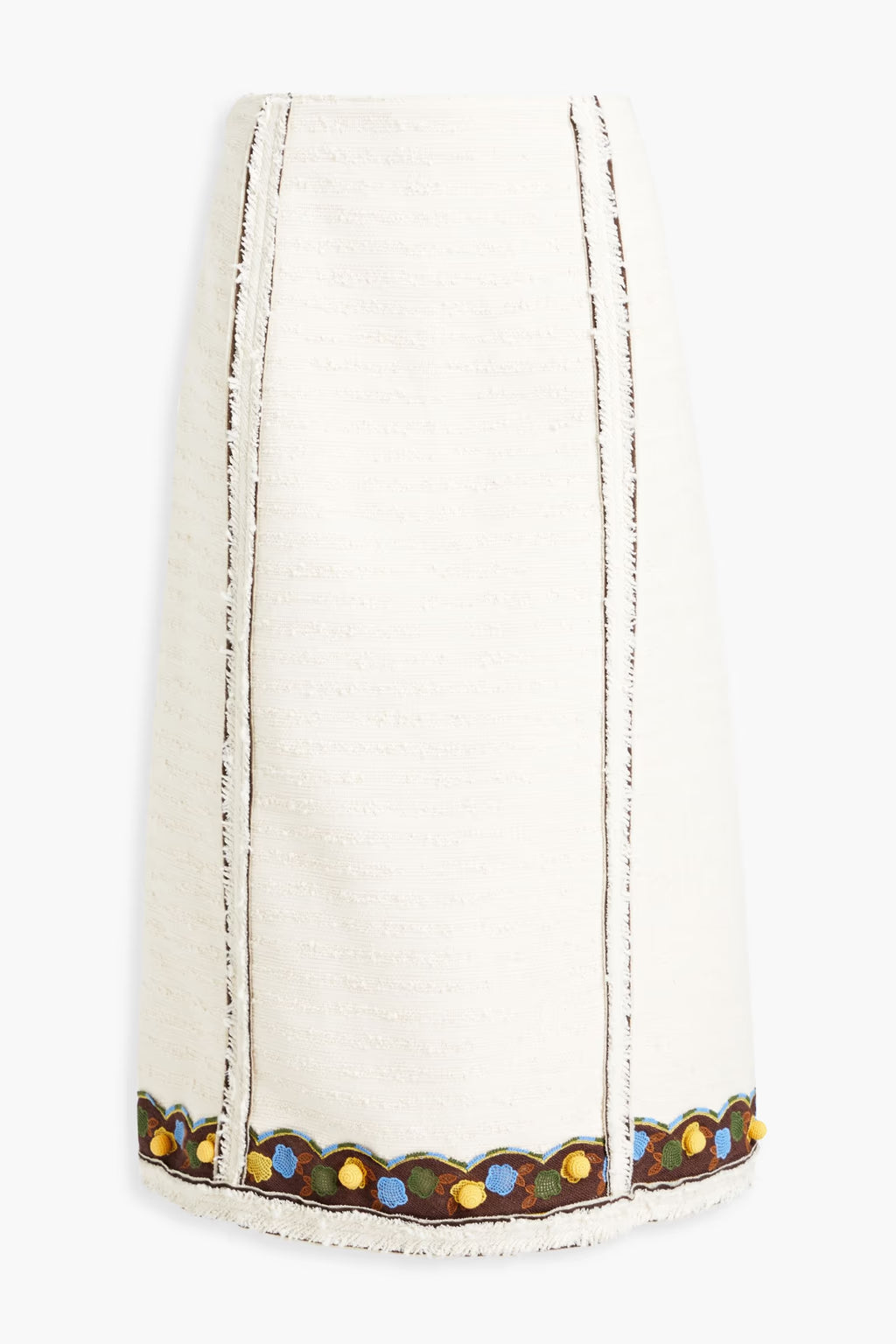 Tory Burch Crochet-trimmed cotton-blend bouclé-tweed skirt