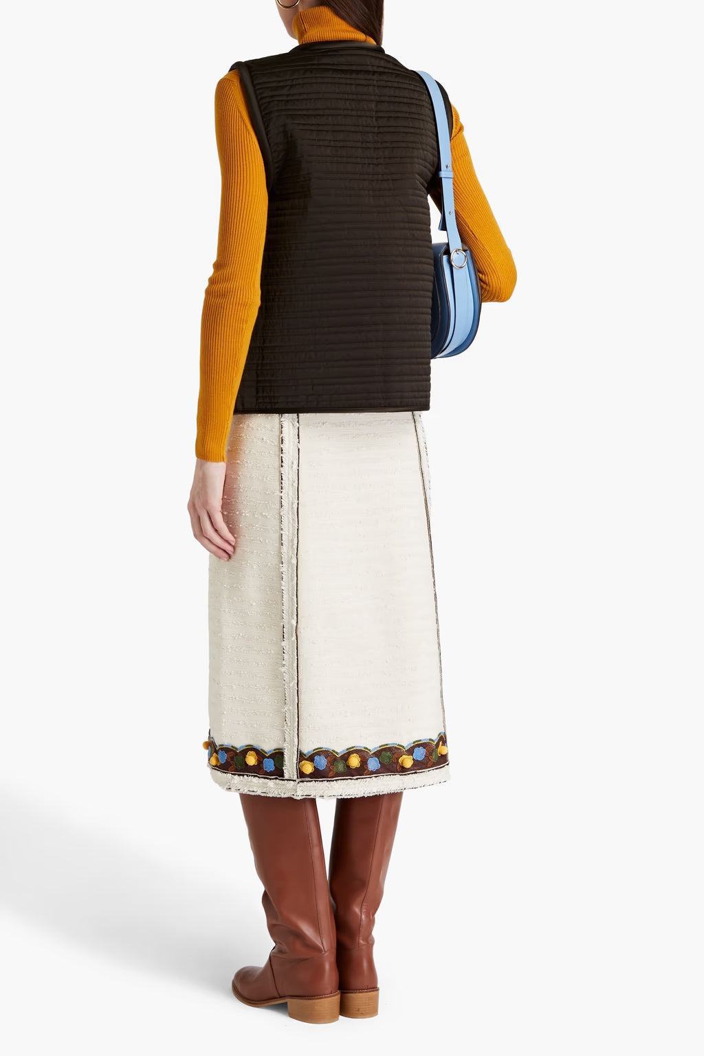 Tory Burch Crochet-trimmed cotton-blend bouclé-tweed skirt