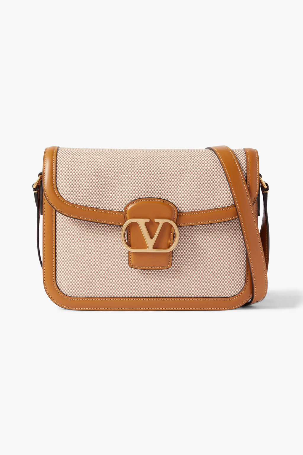 Valentino Garavani 9to5 leather-trimmed canvas shoulder bag