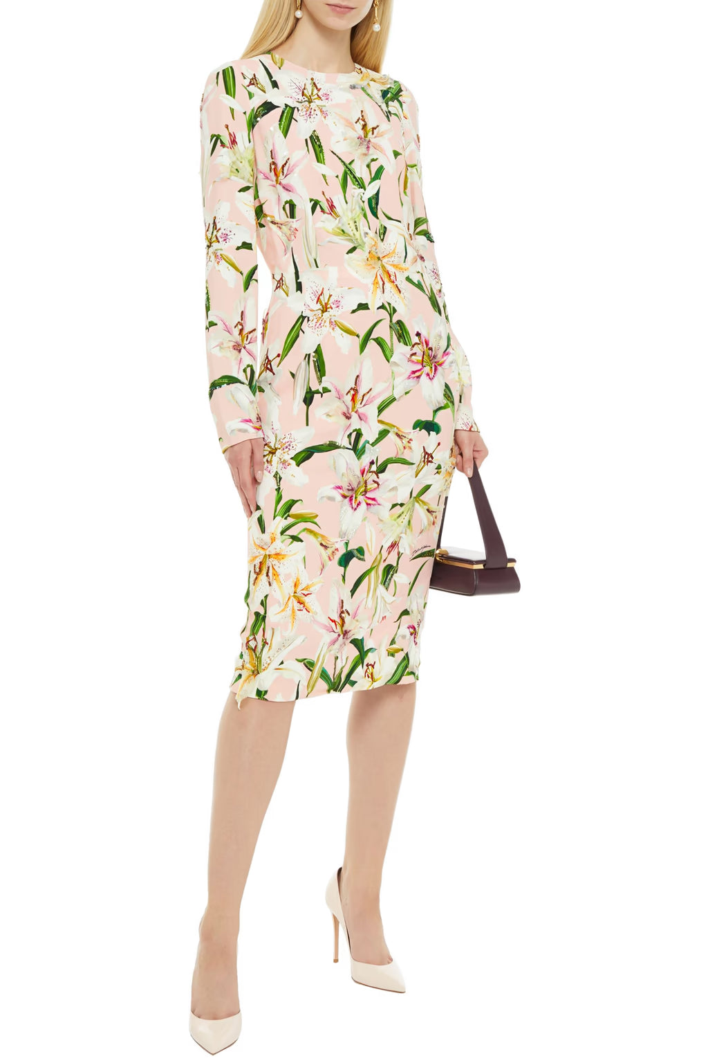 Dolce & Gabbana Embellished floral-print crepe dress