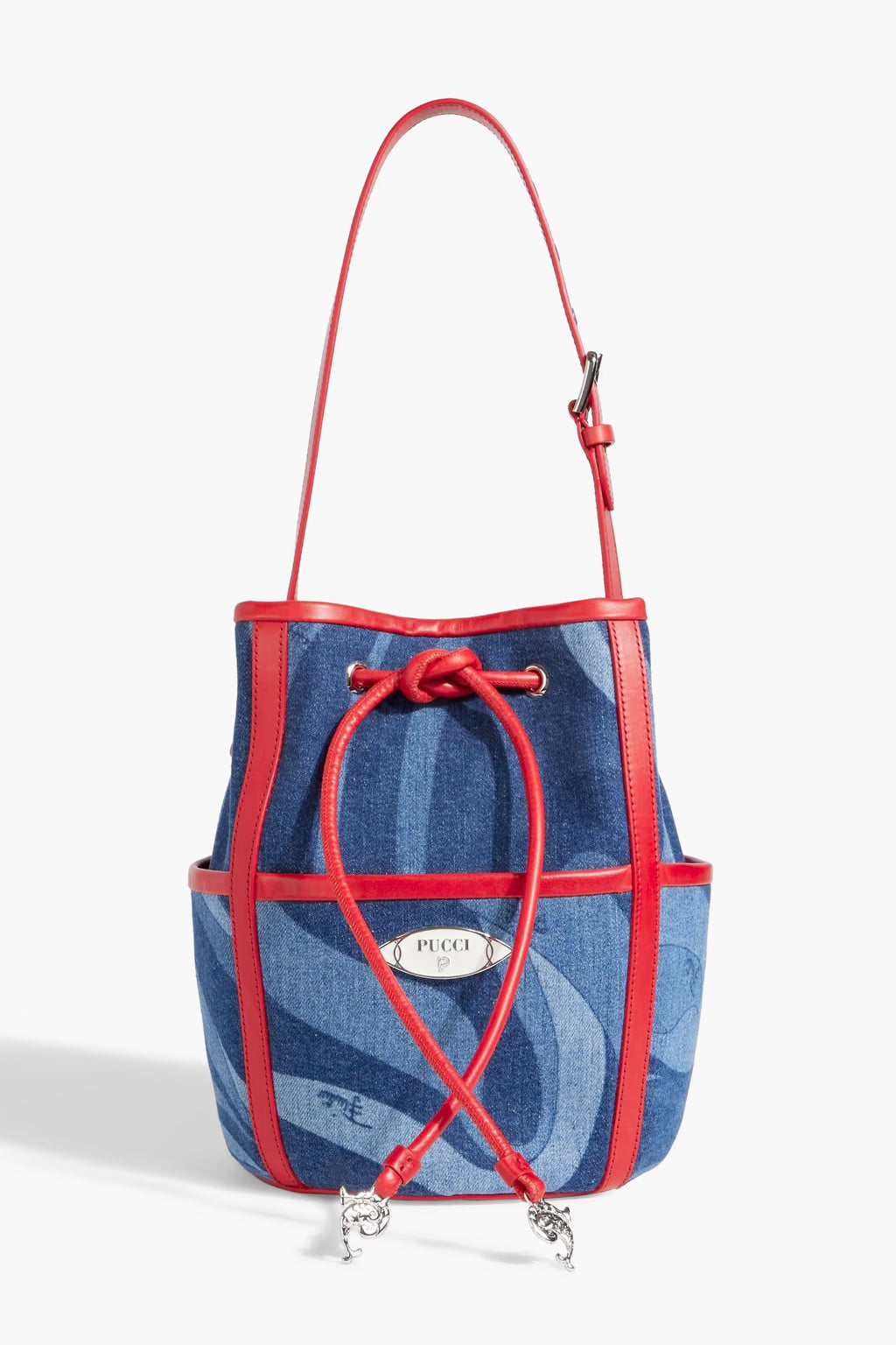 Pucci Leather-trimmed printed denim bucket bag