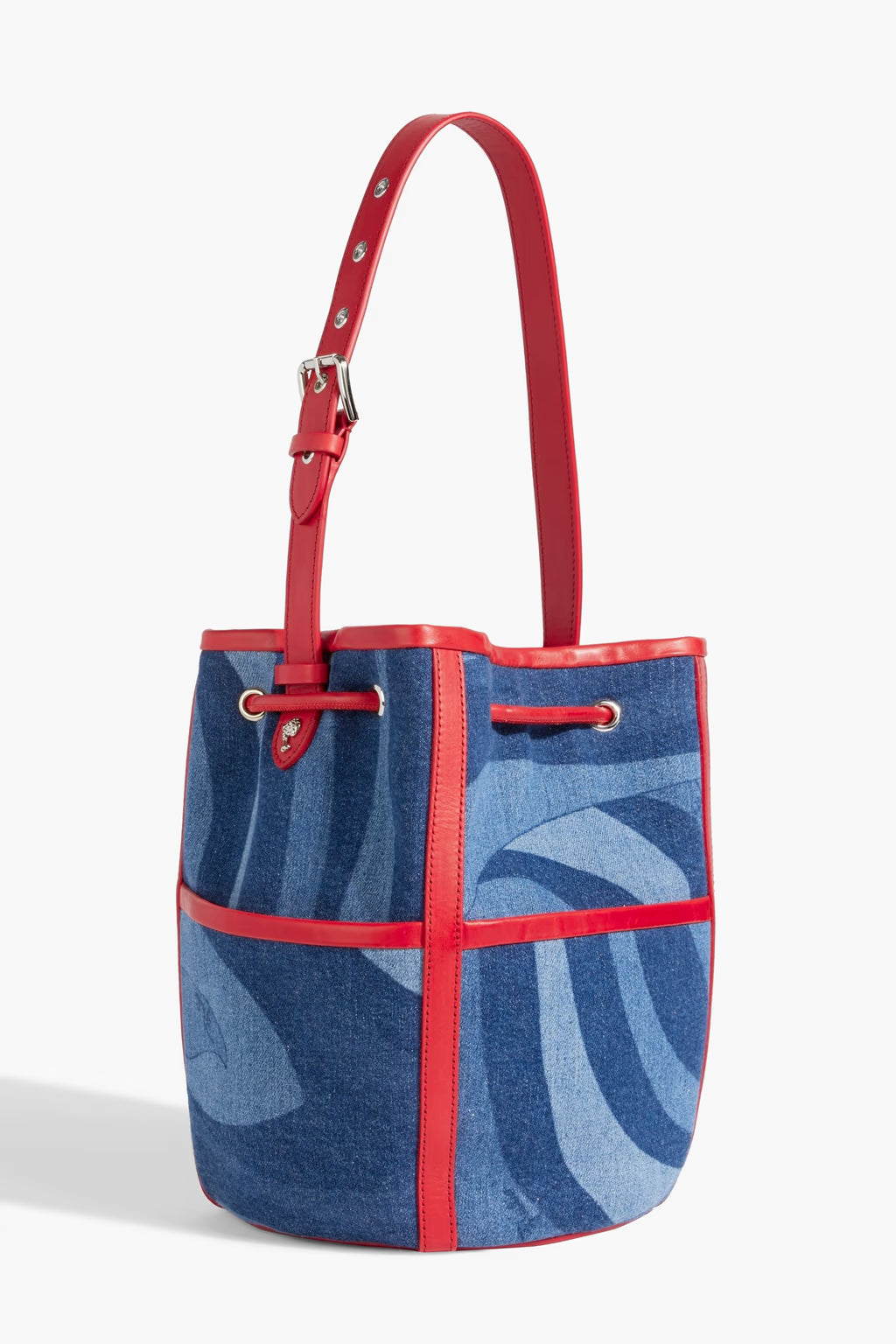 Pucci Leather-trimmed printed denim bucket bag