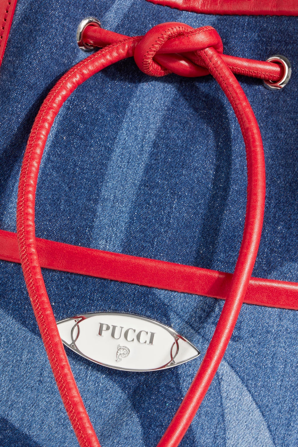Pucci Leather-trimmed printed denim bucket bag