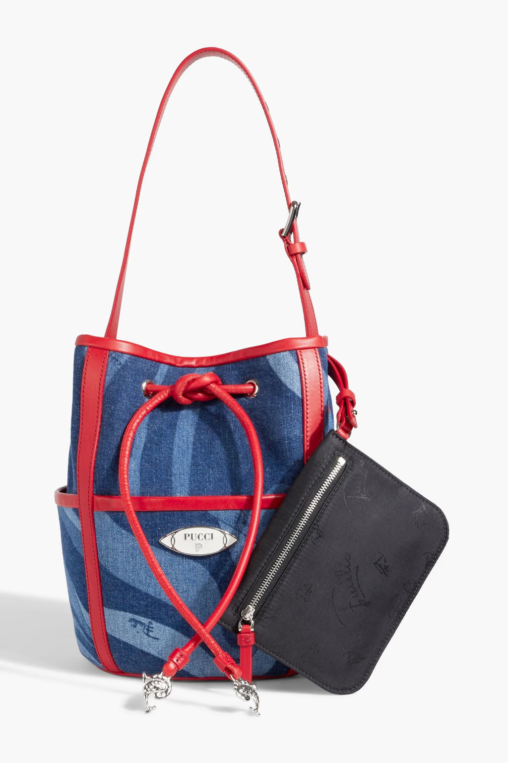 Pucci Leather-trimmed printed denim bucket bag