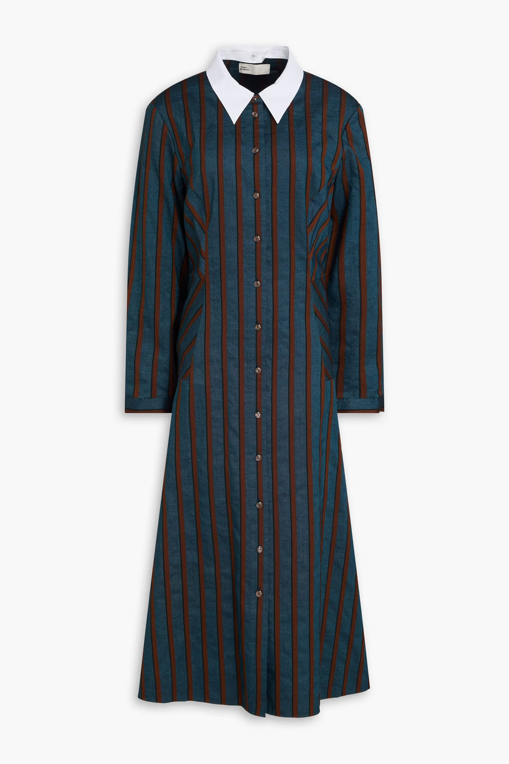 Tory Burch Striped cotton-blend canvas midi shirt dress