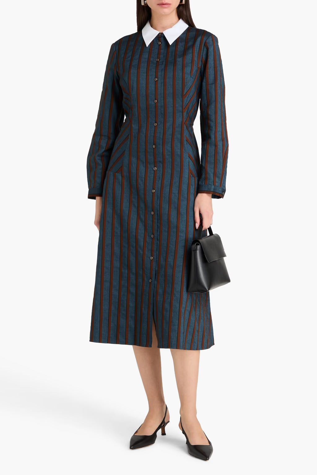 Tory Burch Striped cotton-blend canvas midi shirt dress