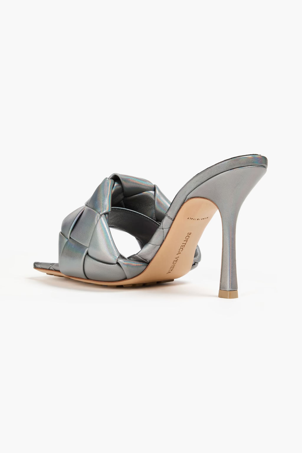 Bottega Veneta Iridescent intrecciato leather mules