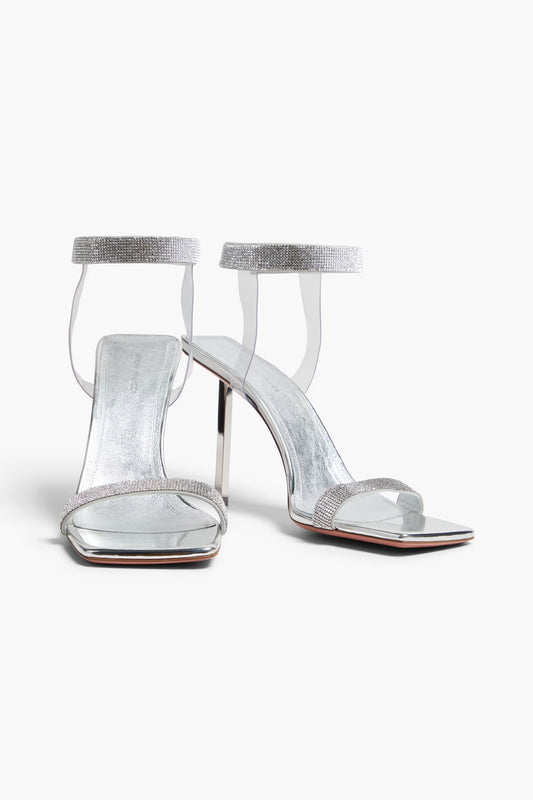 Amina Muaddi Rih crystal-embellished metallic leather sandals