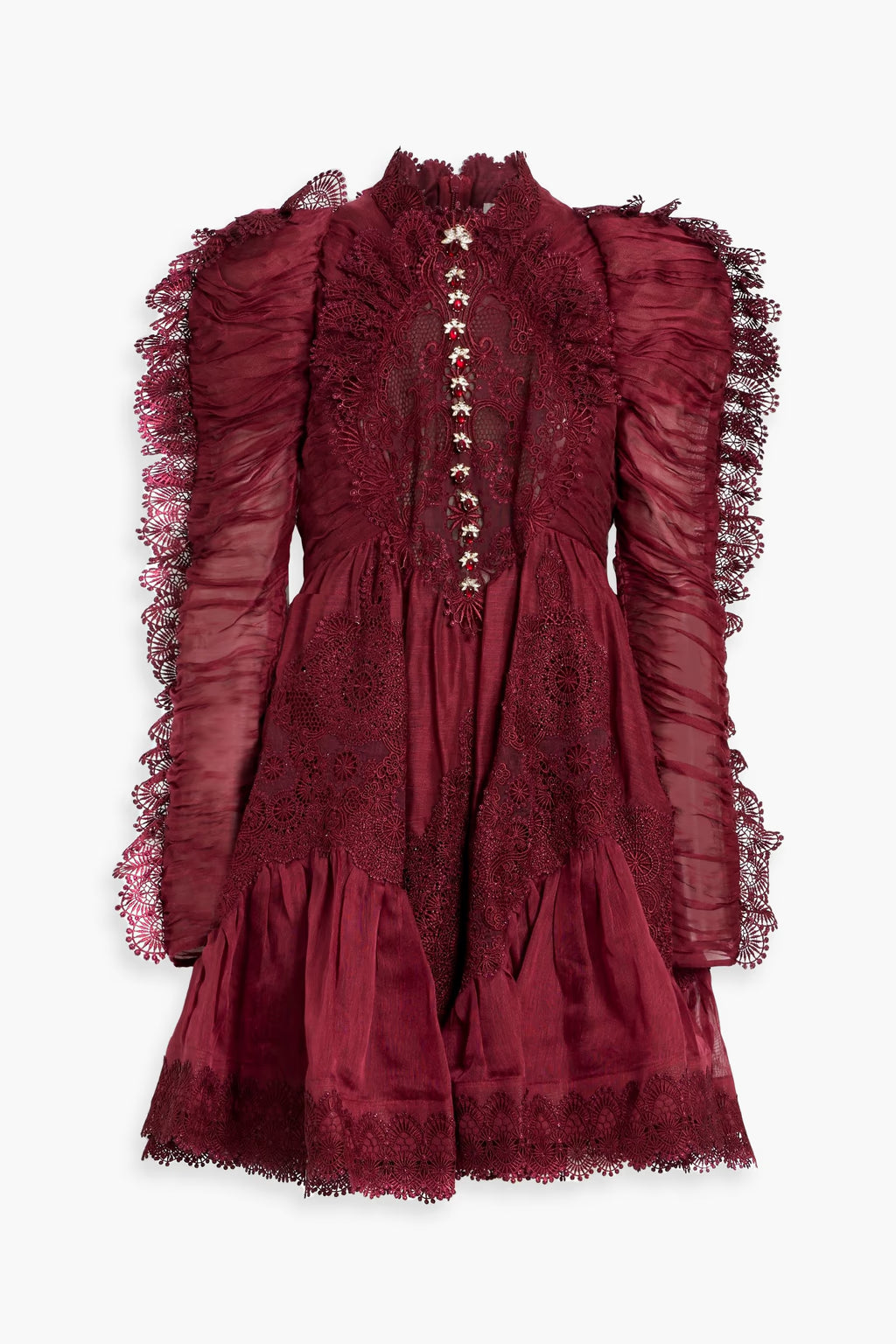 Zimmermann Guipure lace-trimmed linen and silk-blend mini dress