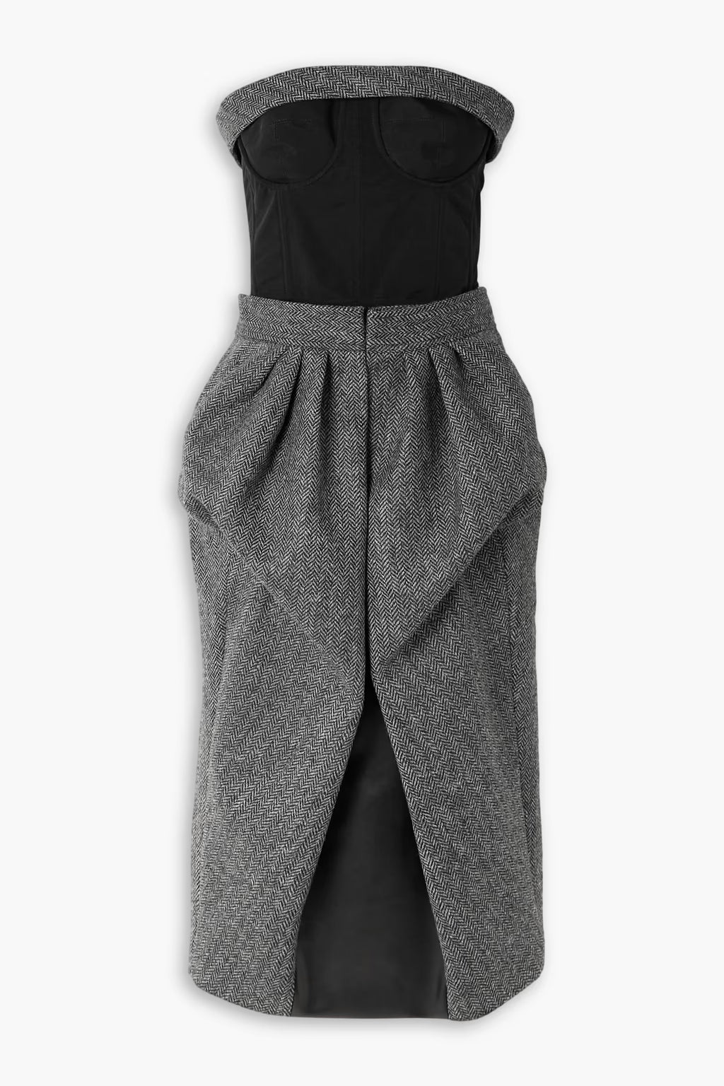 Maison Margiela Strapless Paneled Herringbone Wool and Stretch-Jersey Midi Dress