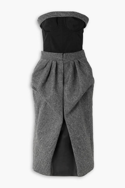 Maison Margiela Strapless Paneled Herringbone Wool and Stretch-Jersey Midi Dress