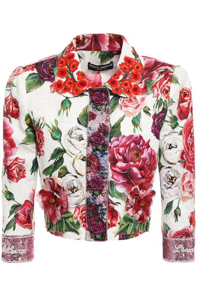 Dolce & Gabbana Cropped Embellished Floral-Print Cotton-Blend Jacquard Jacket