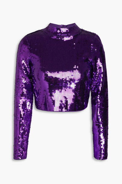 Sandro Cropped Sequined Ribbed-Knit Top