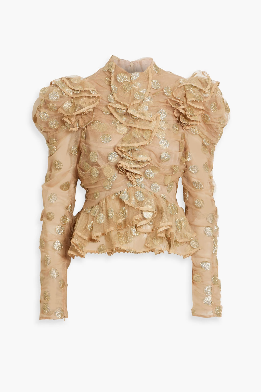 Zimmermann Ruffled Glittered Polka-Dot Tulle Blouse