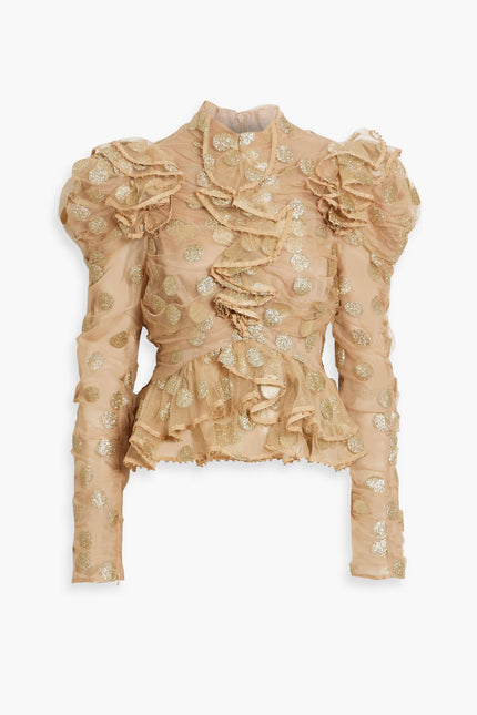 Zimmermann Ruffled Glittered Polka-Dot Tulle Blouse