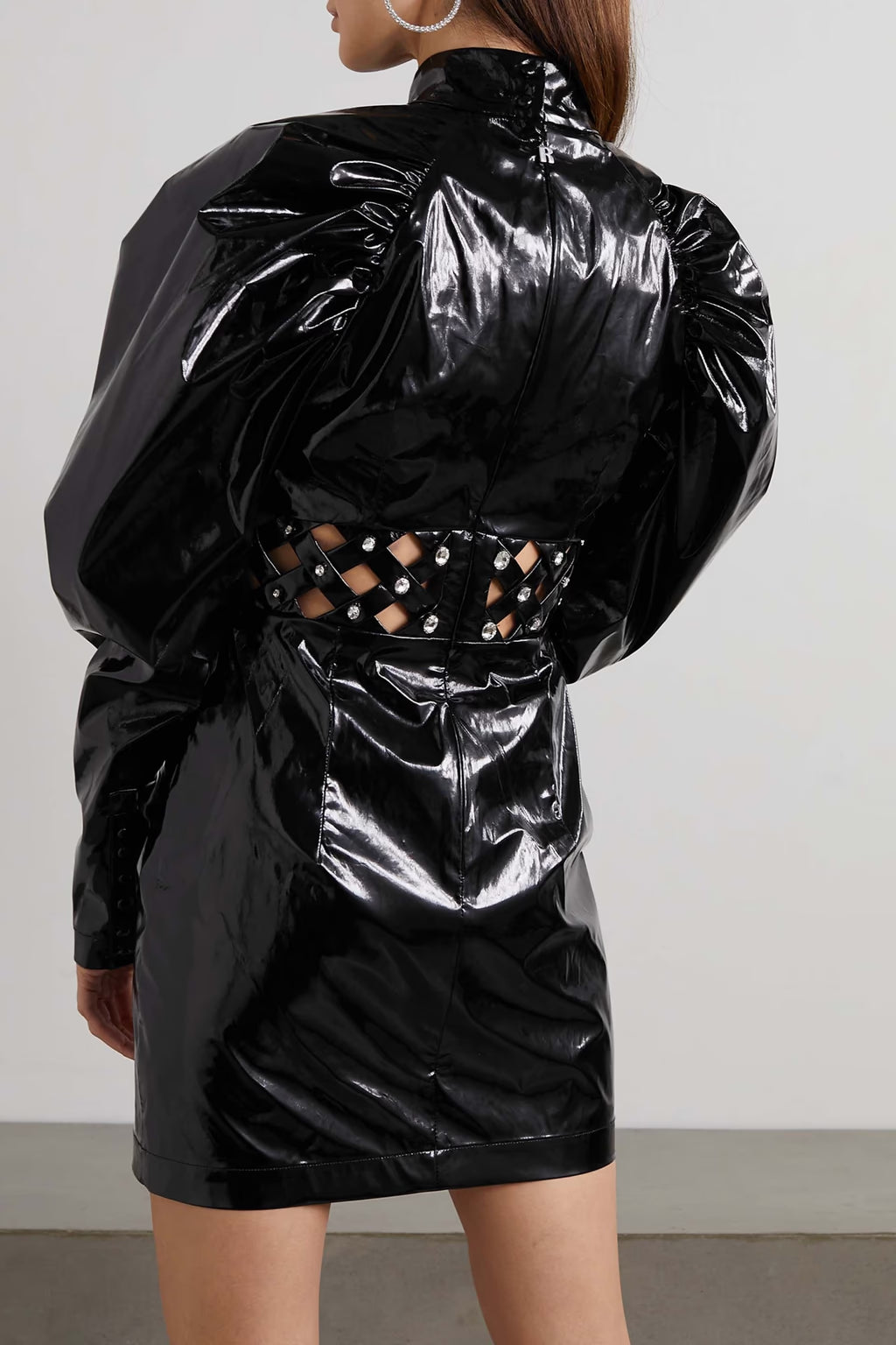 Rotate Birger Christensen Kimmy crystal-embellished cutout vinyl mini dress