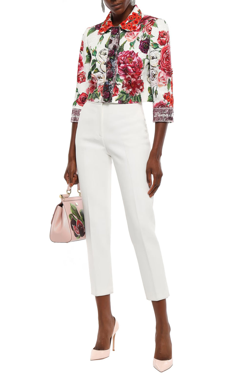 Dolce & Gabbana Cropped Embellished Floral-Print Cotton-Blend Jacquard Jacket