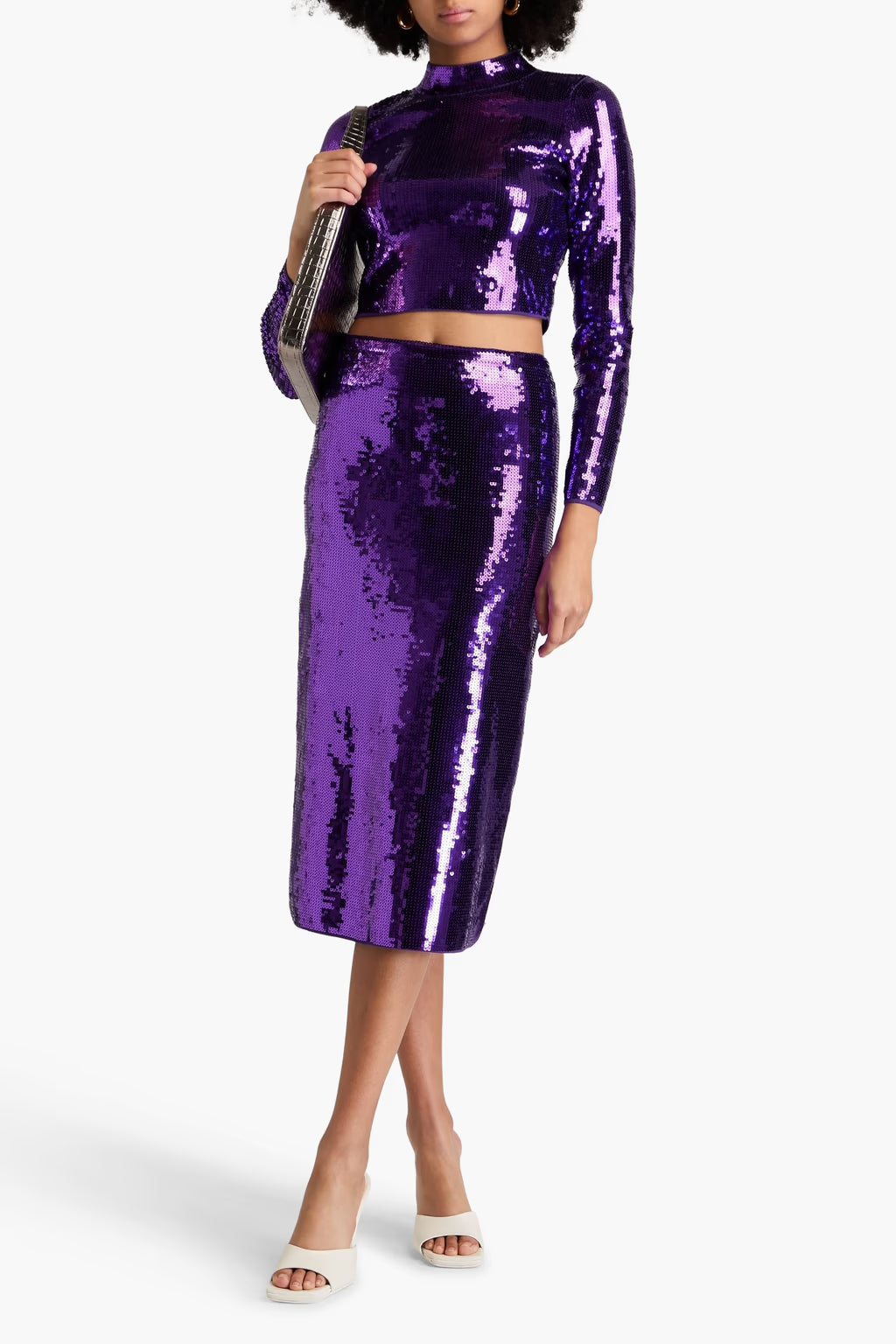 Sandro Cropped Sequined Ribbed-Knit Top