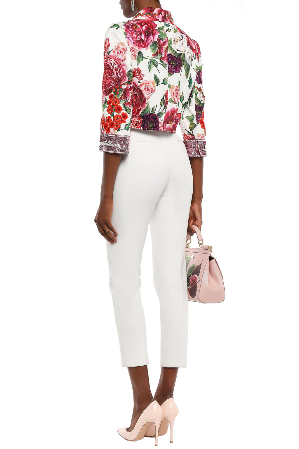 Dolce & Gabbana Cropped Embellished Floral-Print Cotton-Blend Jacquard Jacket