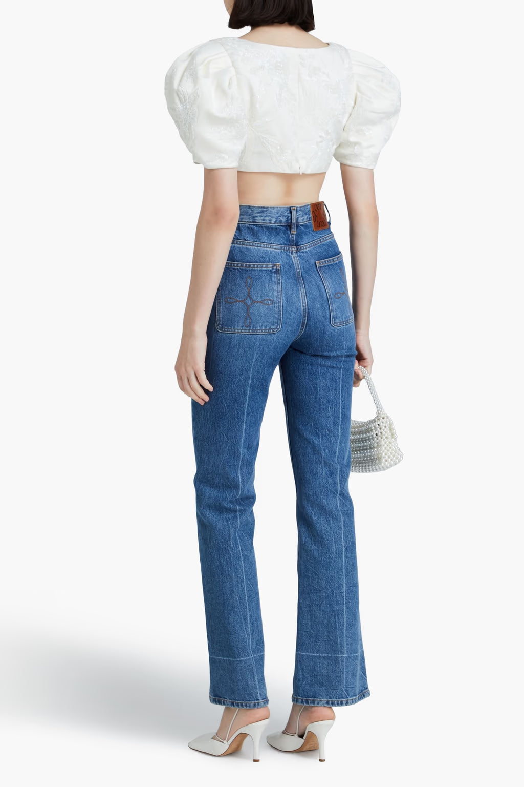 Cult Gaia Sinai cropped embellished duchesse-satin top