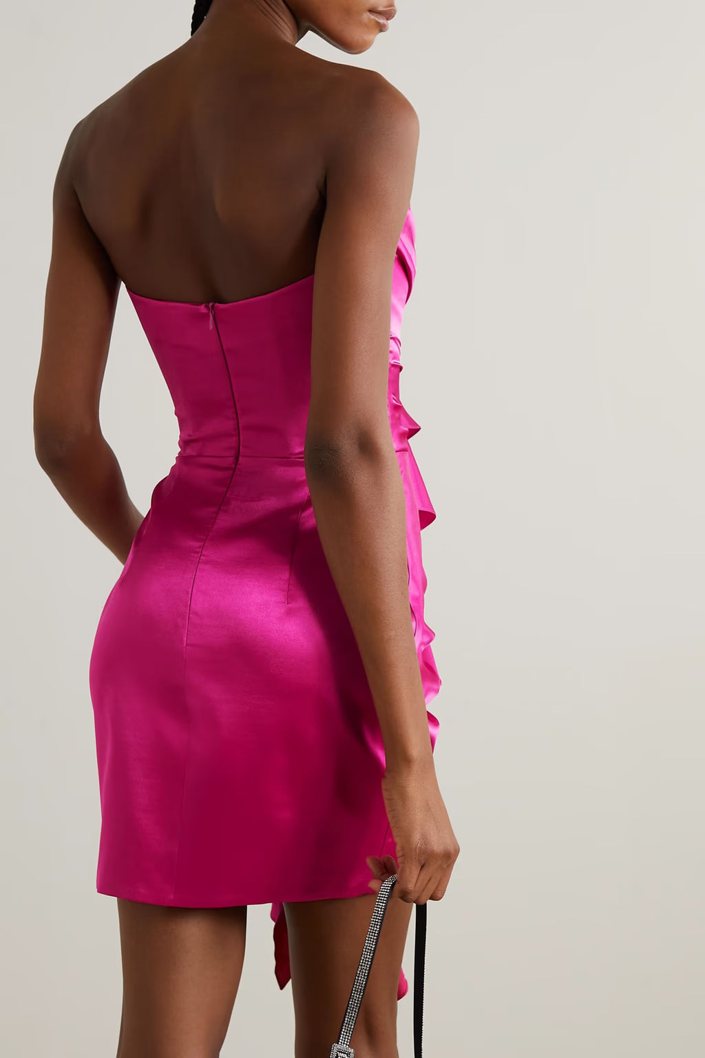 Rasario Ruched ruffled satin mini dress