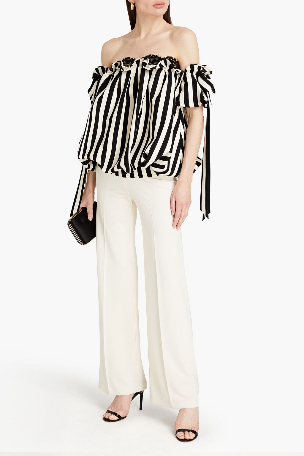 Valentino Garavani Off-the-shoulder striped wool and silk-blend crepe top